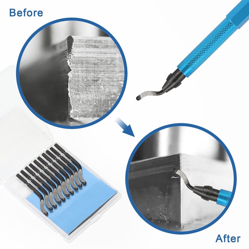 VASTOOLS Deburring Tool Kit,with 6Pcs Needle Files. 6-1/2" Metal Handle Chamfer Tool for Resin Aluminum Brass Plastic Pipes Tube Hole 3D Art with Extra 10 HSS Blades - Image 4